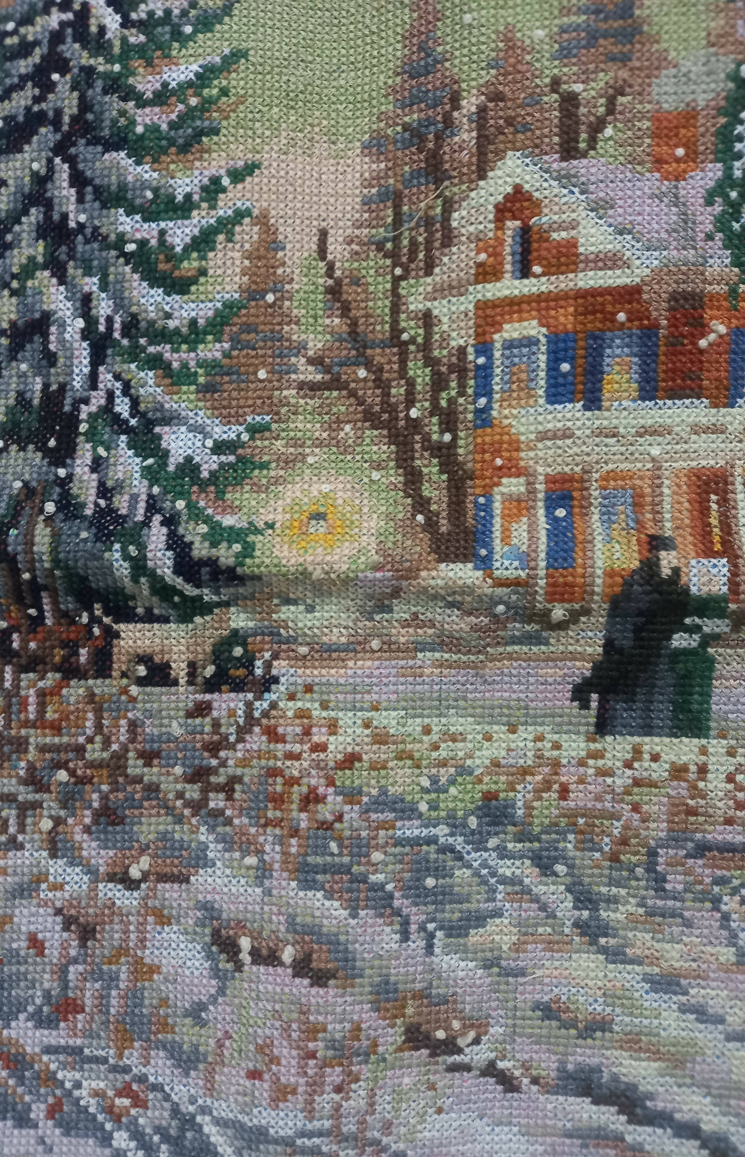 Full hand embroidered snowscape