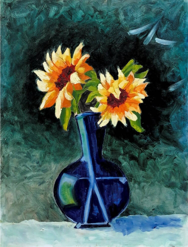 Sunflower vase in the dark