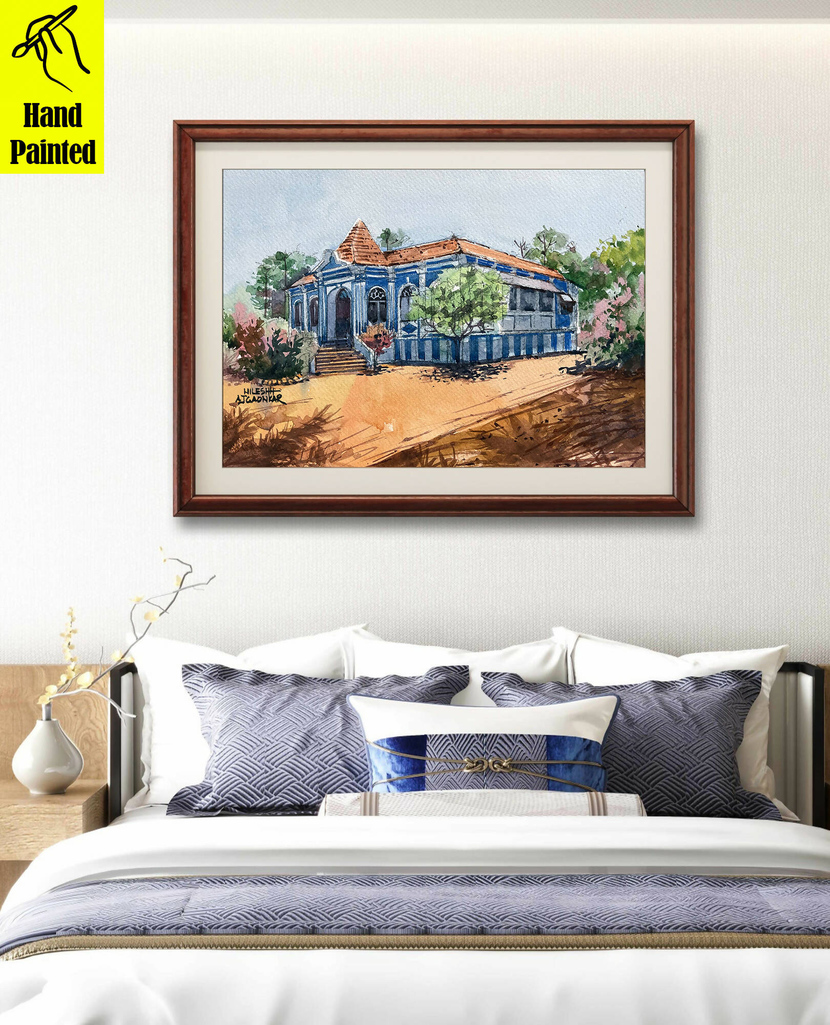 Title: Goan house painted in blue color.