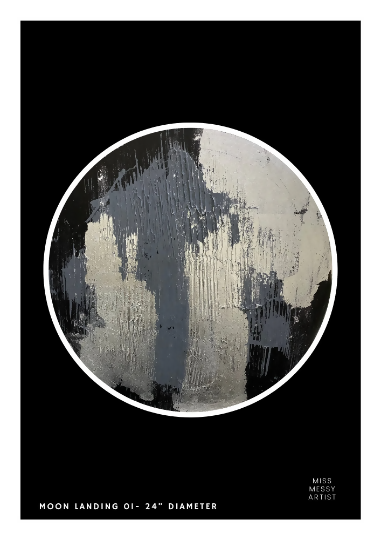 MOONLANDING - CIRCULAR ORIGINAL ABSTRACT PAINTING WITH SILVER FOIL AND HEAVY TEXTURE ACRYLIC PAINTS- 24" DIA