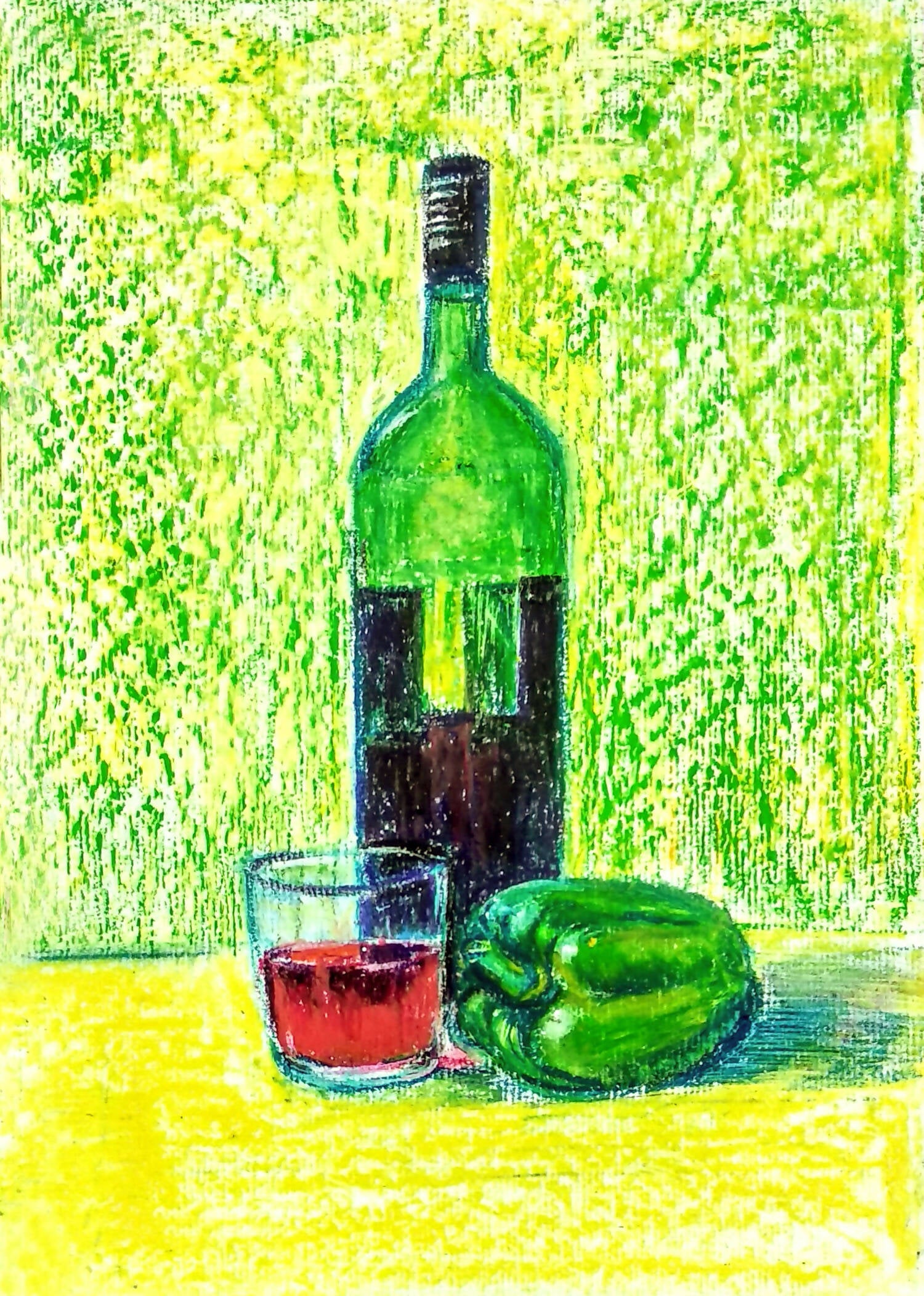 Wine Bottle Oil pastel Still life drawing