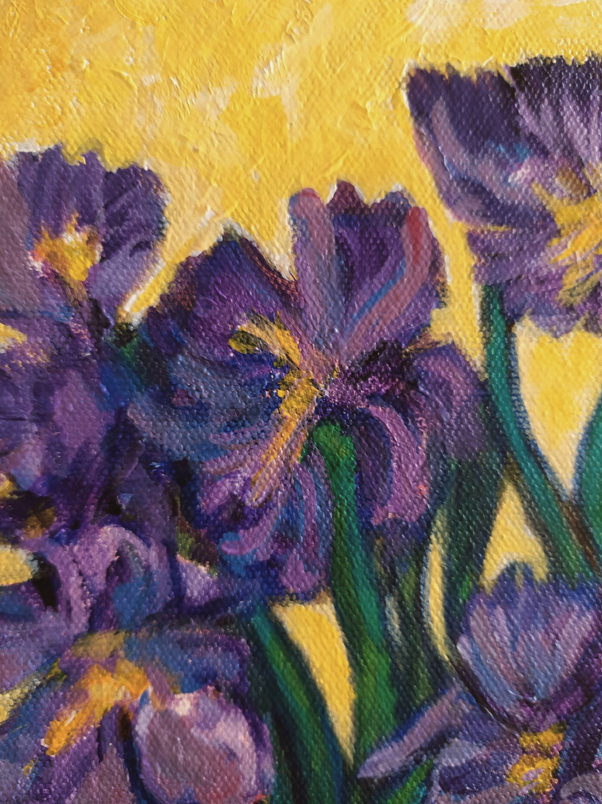 Iris painting, acrylic painting on canvas panel
