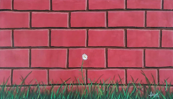 White Flower By Red Wall