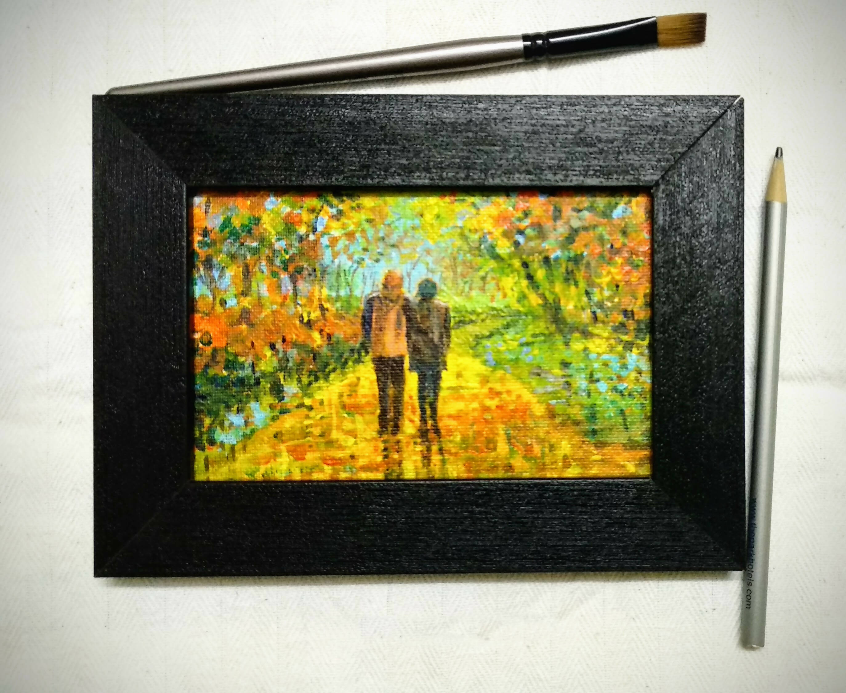 Romantic couple in autumn garden painting