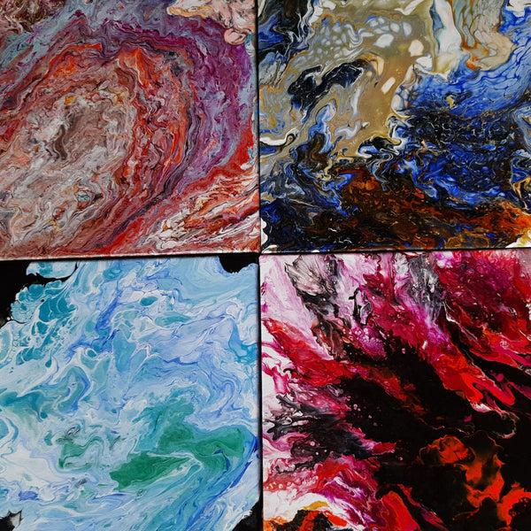 4 set of acrylic pour painting