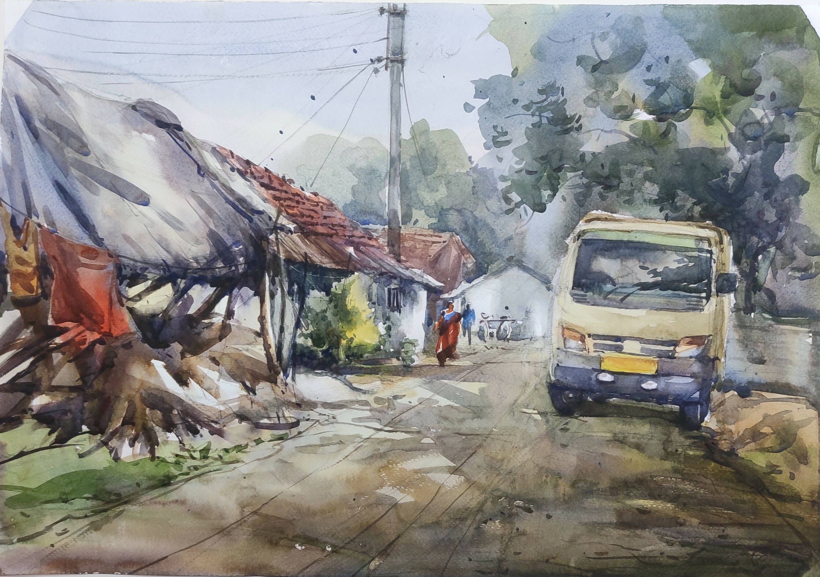 Watercolor Landscape Painting - Village Nature Scenery - YouTube