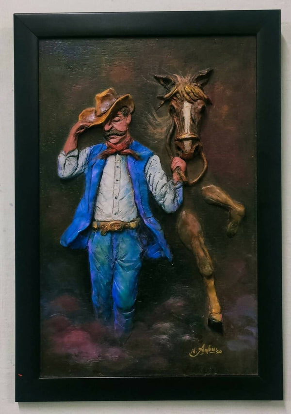3D Embossed COW BOY Painting