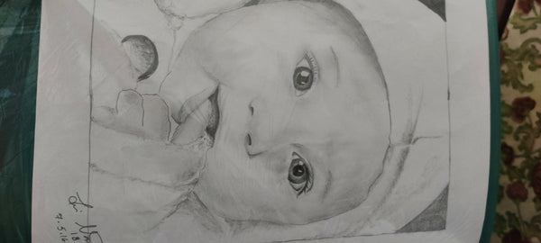 charcoal painting of a baby