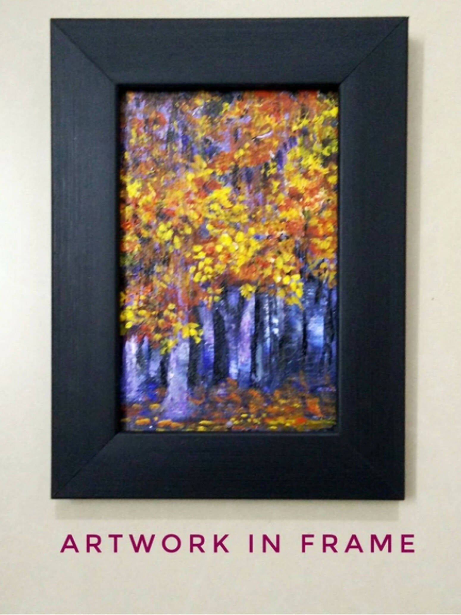Miniature abstract painting of autumn trees
