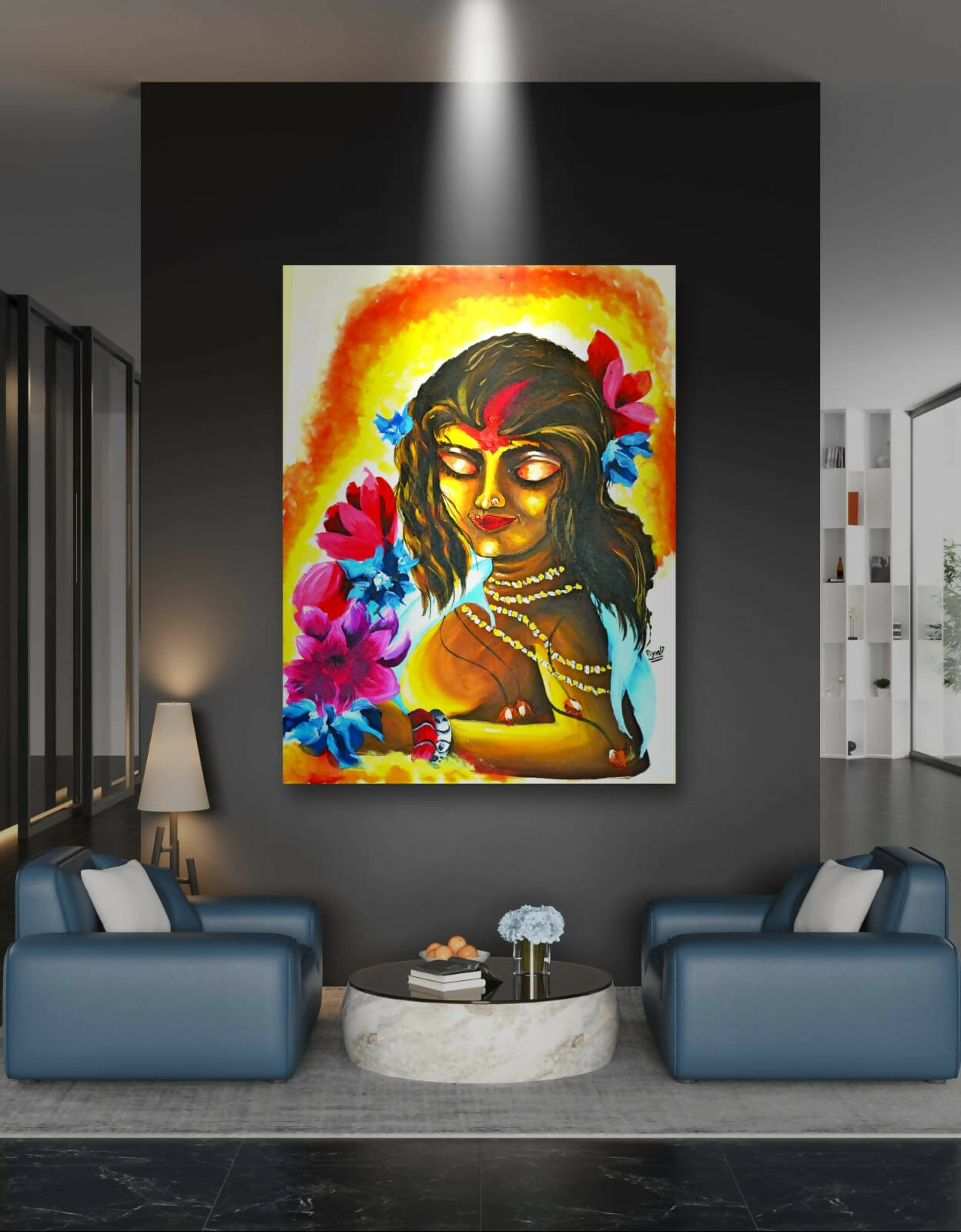 Ablaze with Love Bride Bride Portrait with Lotus Flowers Home Decor Wall Art 32x24 Inch Rolled Canvas Acrylic Painting Ablaze with Love amazon handmade decor