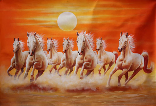 7 horses runing on desert