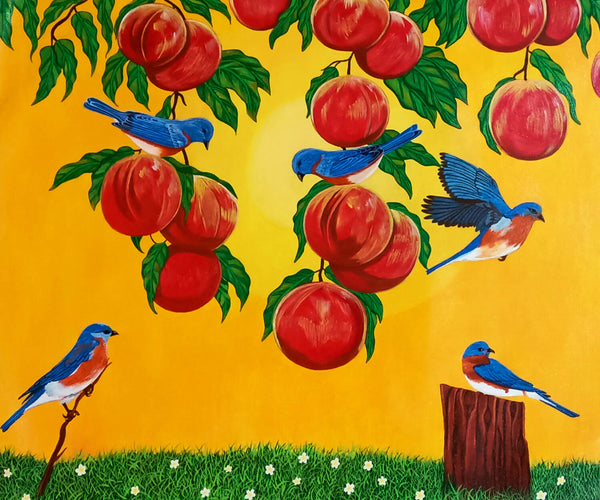 Blue Birds on a fruit tree