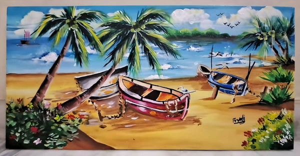 In This sandy shores landscape seascape beach scenery summer season painting