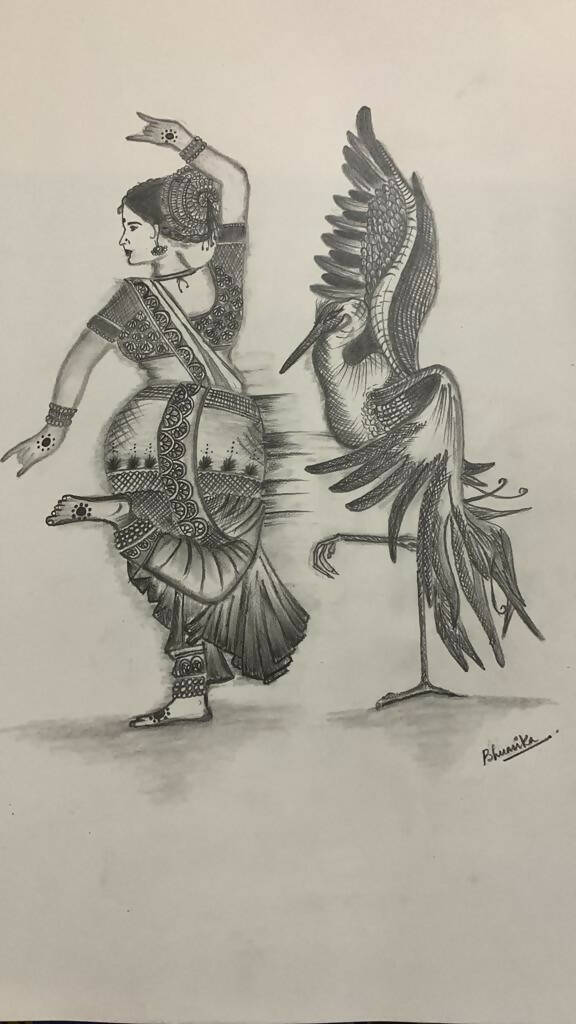 Bharatanatyam Dancer -Pen & Ink Painting- Rani Arts & Teak – RANI ARTS &  TEAK