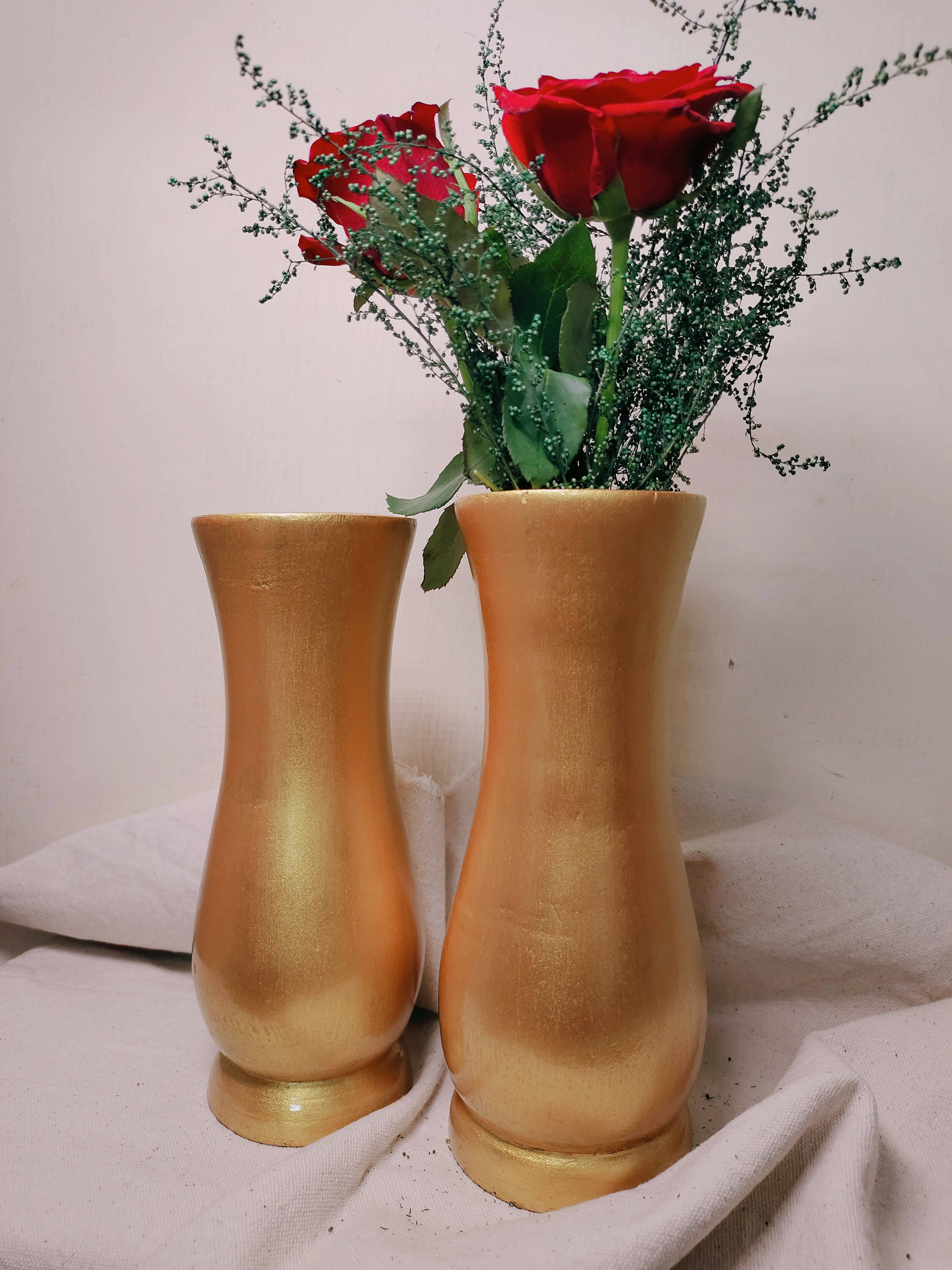 Flower Vase / Wooden/ Unbreakable/ Hand Painted/ GOLDEN/ set of 2 (8 x 3 inch) / Flower not included
