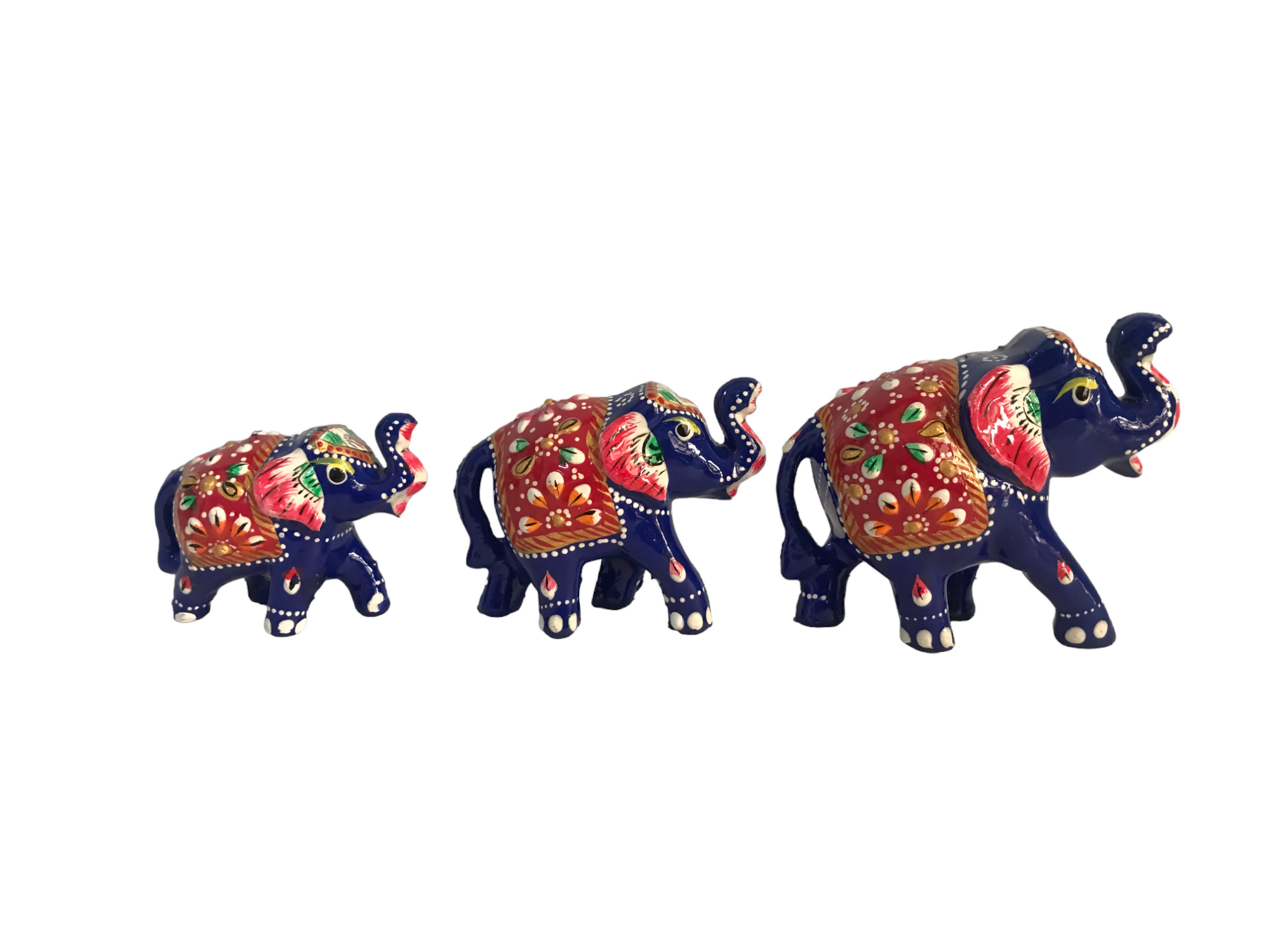 Wooden Decorative Elephants with Meenakari - Blue