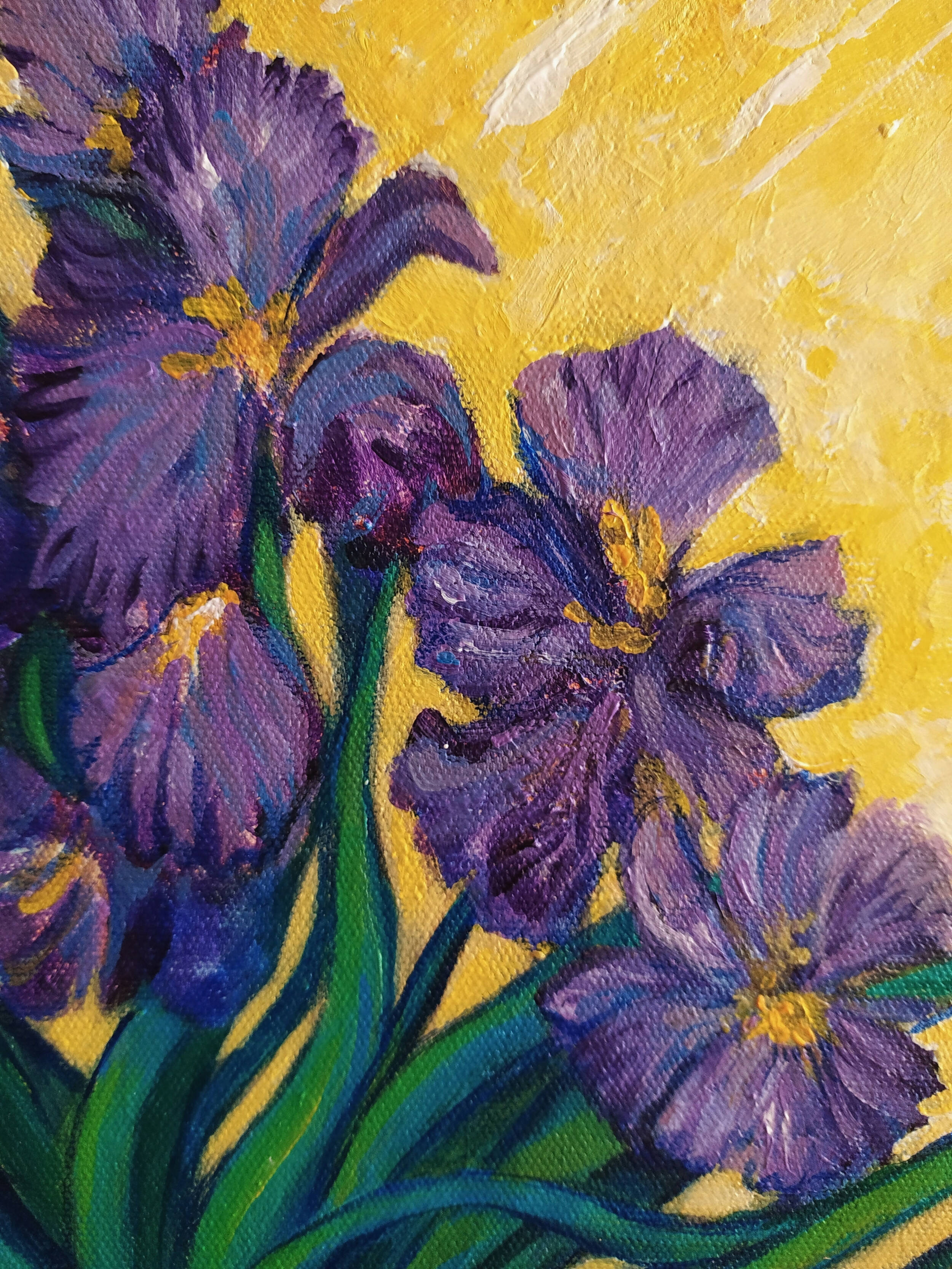 Iris painting, acrylic painting on canvas panel