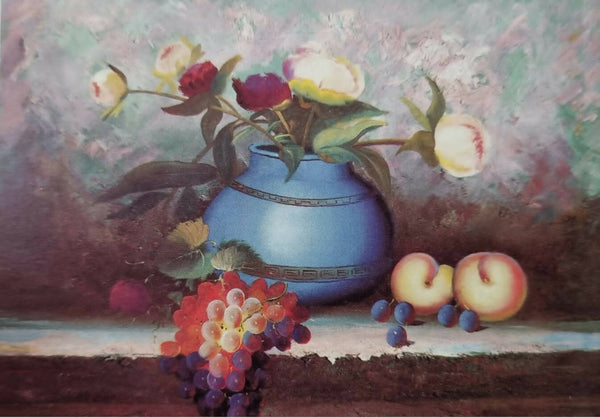 Realistic flowers and fruits painting