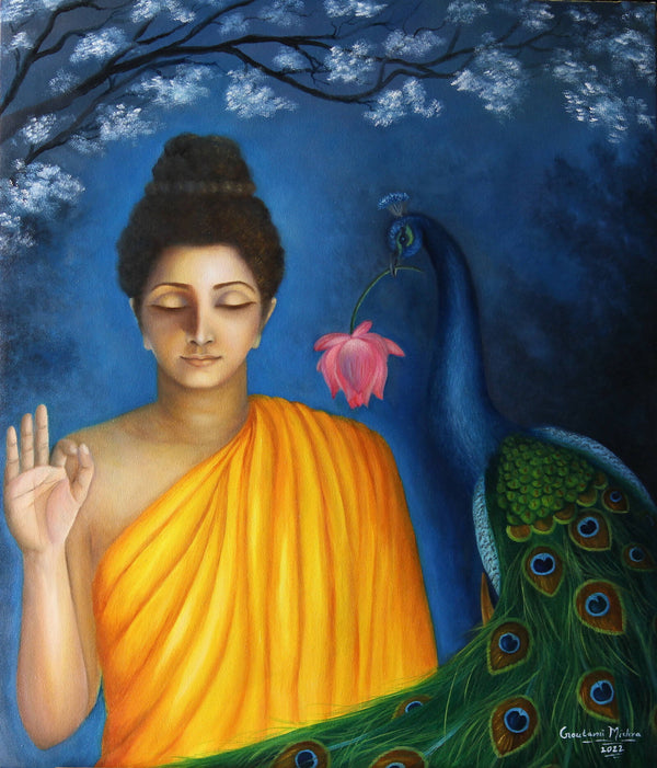 Gautam Buddha and Peacock