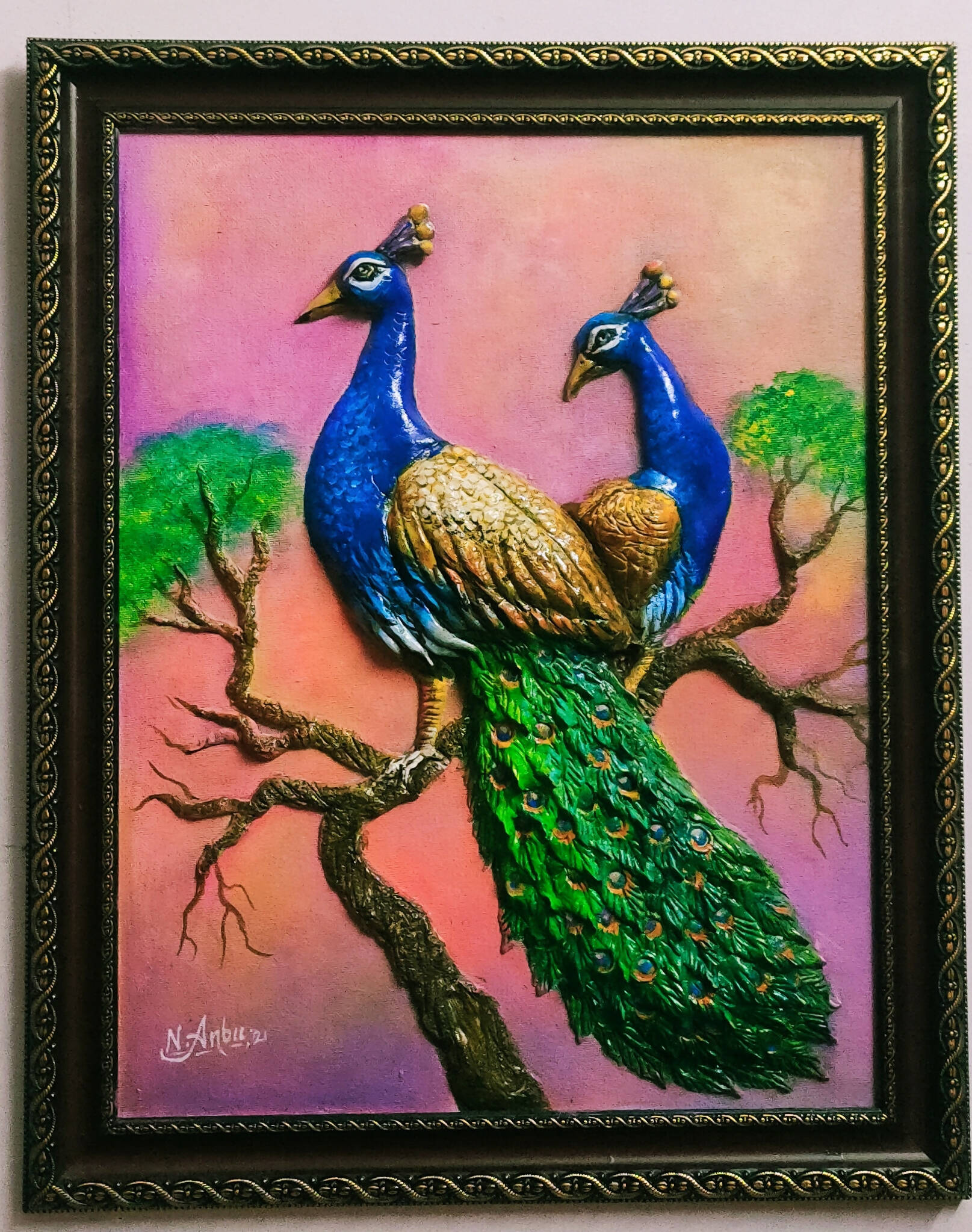 Beautiful Peacock 3D Embossed Painting