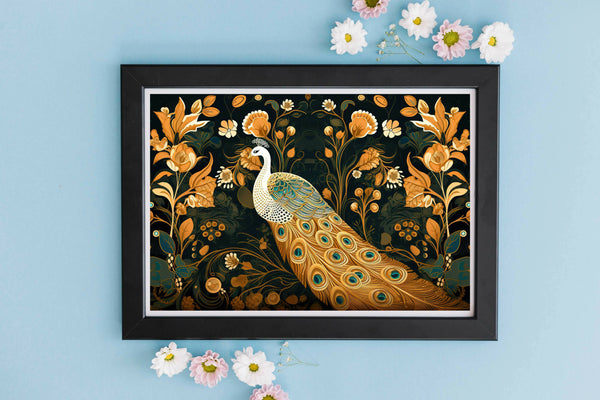 Feathered Elegance: Madhubani Peacock Canvas art