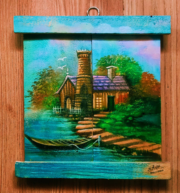 Beautiful Landscape Painting on Packing wood