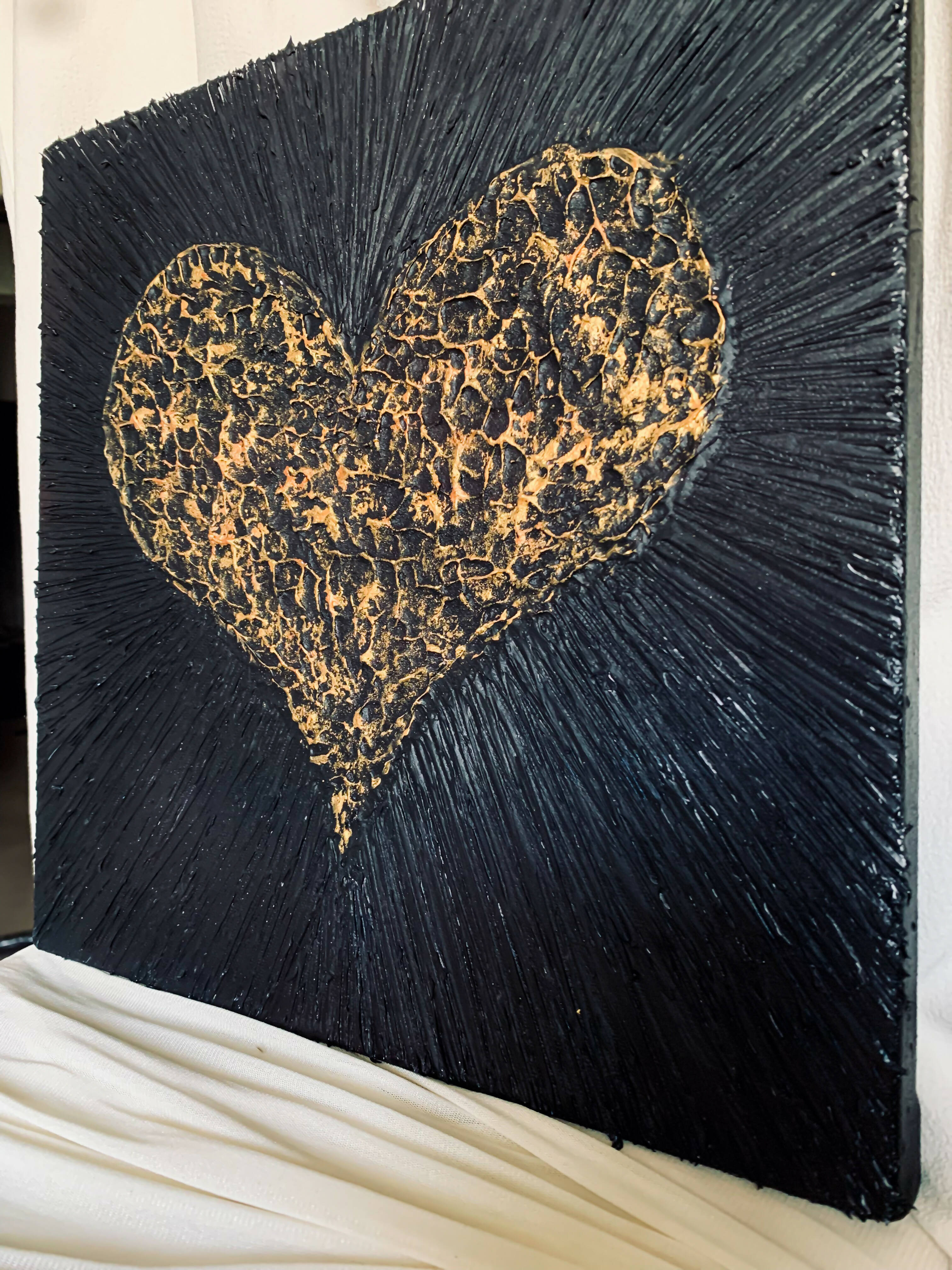 BLACK AND GOLDEN HEART TEXTURED ART