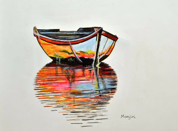 The Boat colorful abstract landscape painting (