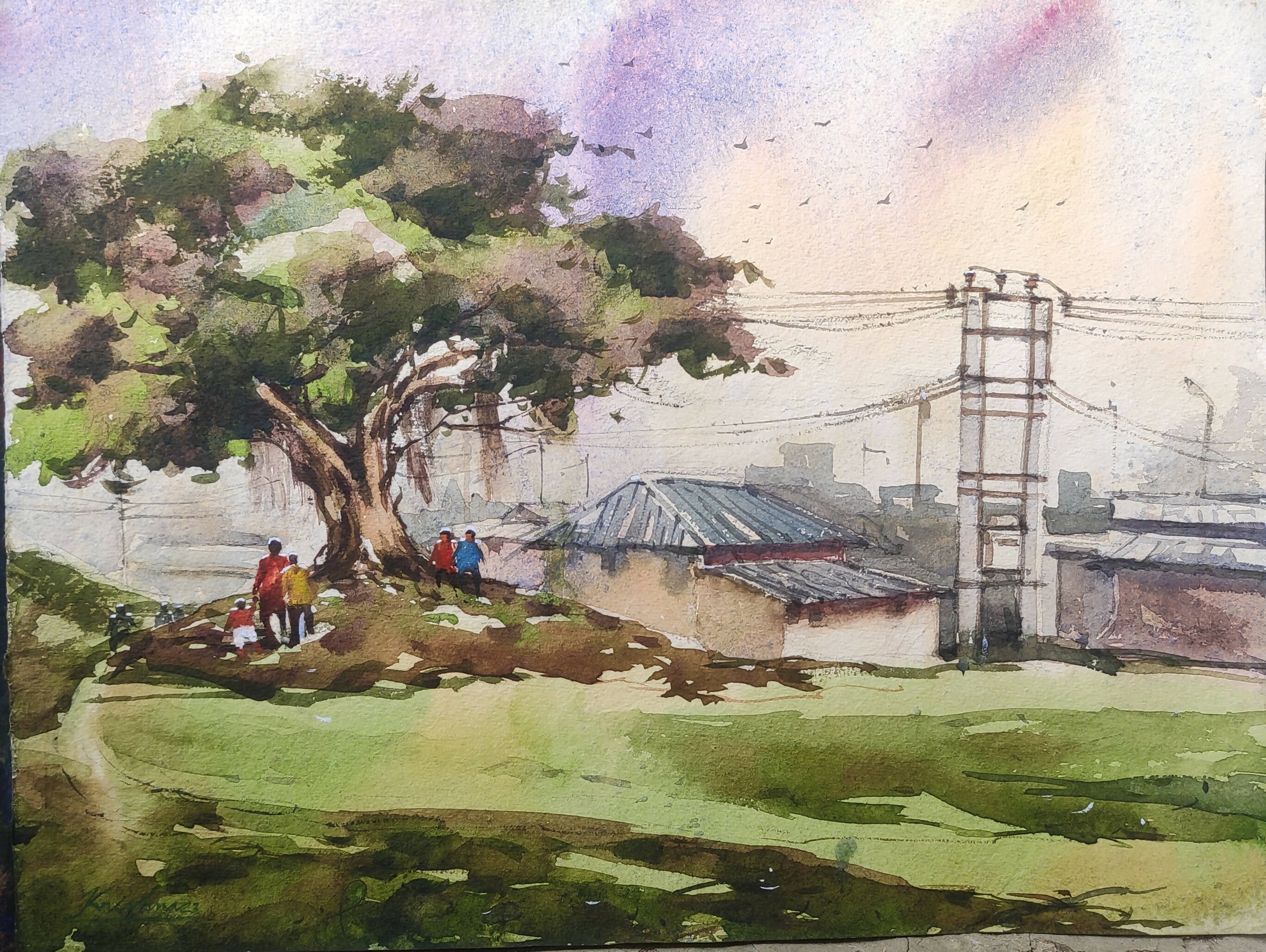 Japanese Landscape Watercolor Digital Art