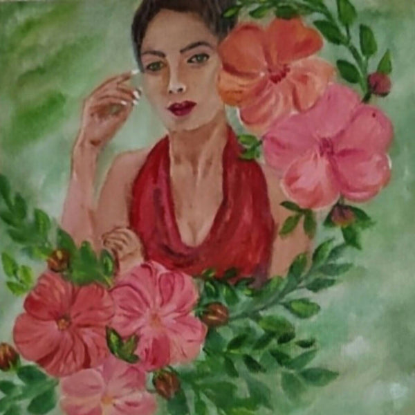Pose with Flowers Acrylic Painting