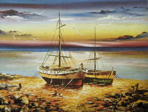 Ocean boats scenery landscape painting