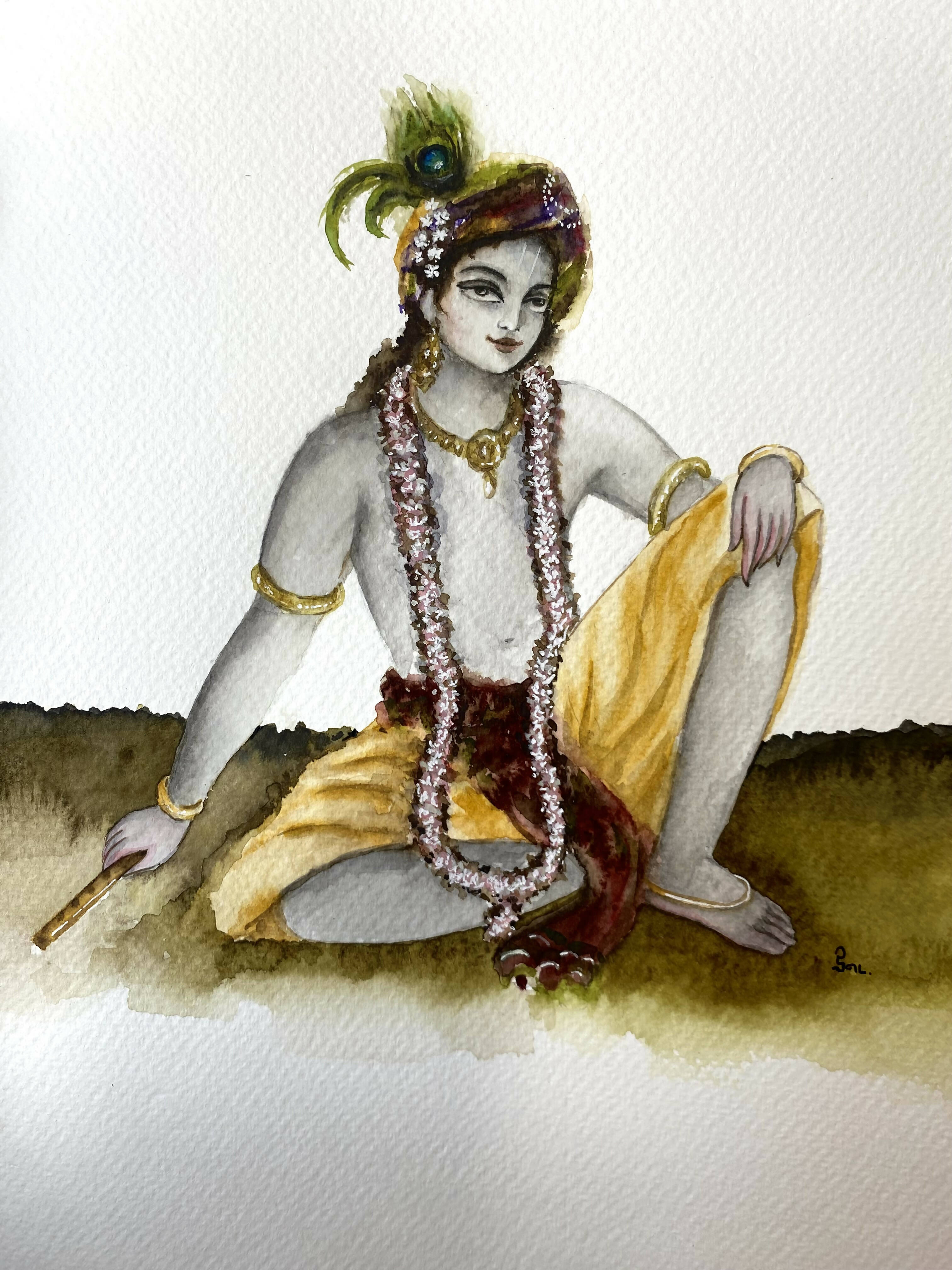 Lord Krishna Pencil Sketch - Desi Painters