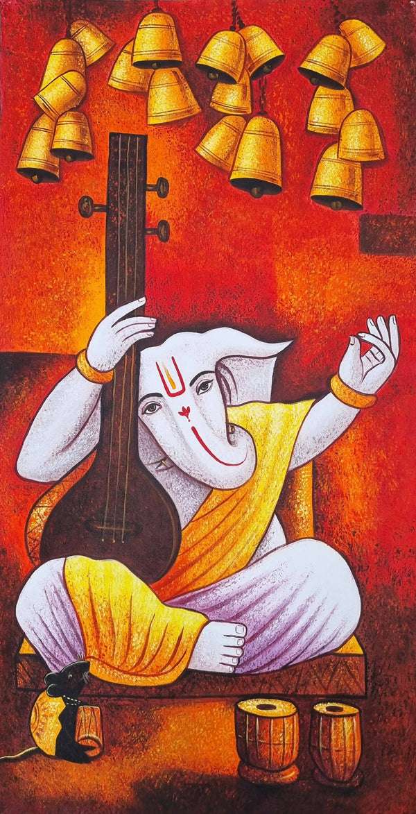 Ganesha painting for sale- Musical ganesha paintings.