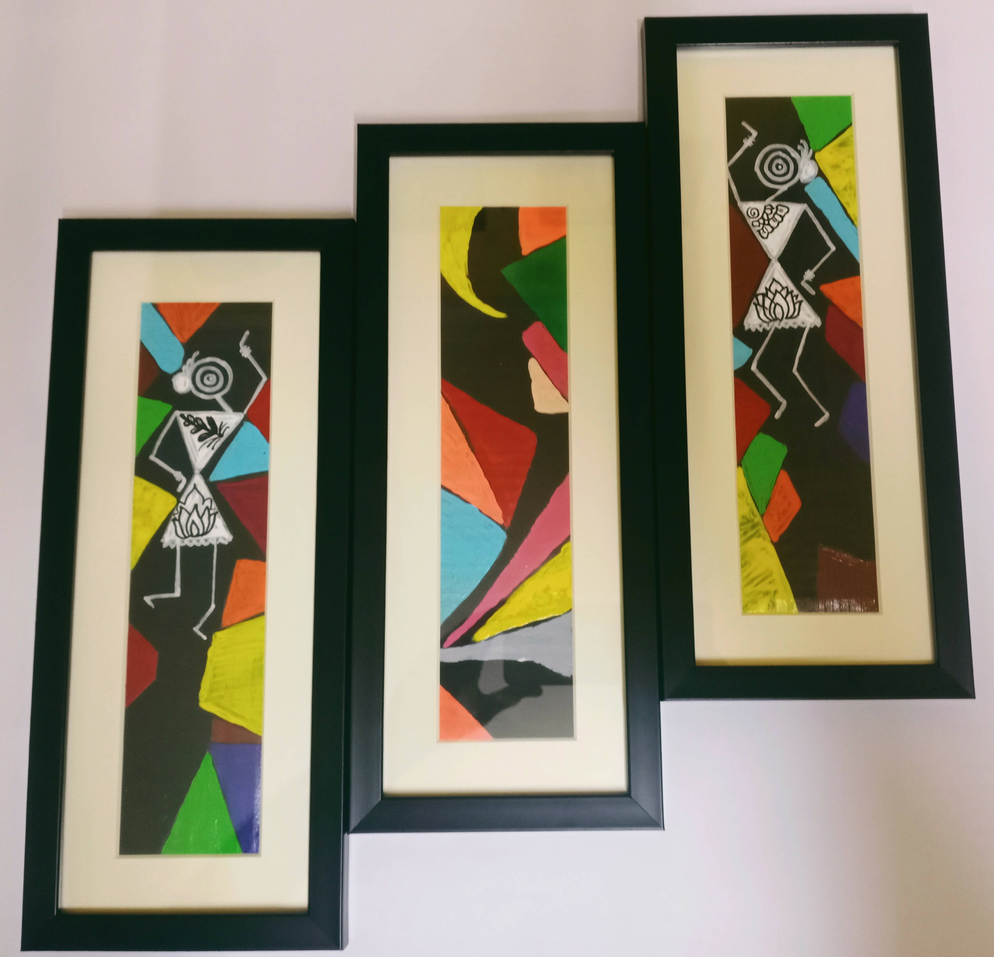 Warli Art Painting With Frame - 3 piece