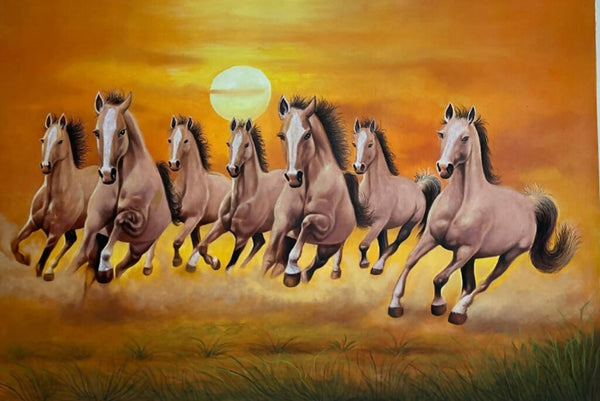 7 Horses Painting On Canvas, Horse Painting, Sevan Horses Painting,