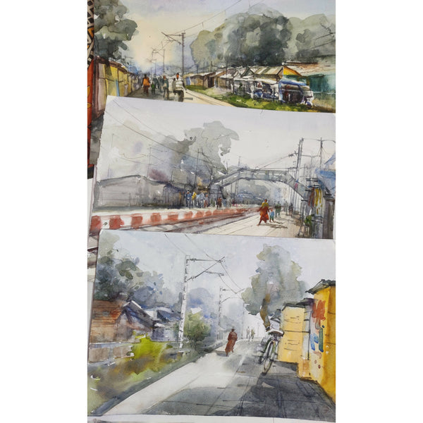 Railway station series painting (3,Three)