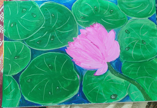 Handmade acrylic painting of Lotus pond
