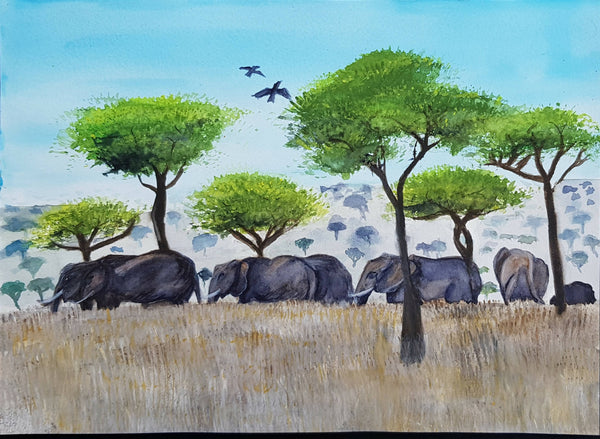 Elephants in savanna