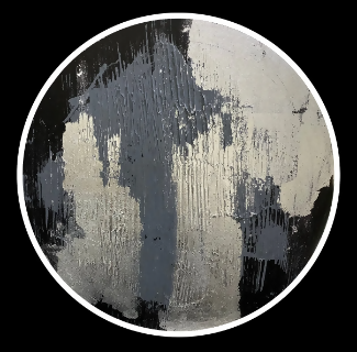 MOONLANDING - CIRCULAR ORIGINAL ABSTRACT PAINTING WITH SILVER FOIL AND HEAVY TEXTURE ACRYLIC PAINTS- 24" DIA