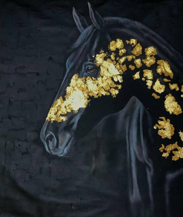 Horse painting using gold leaf
