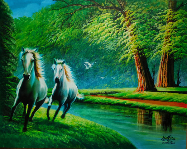 Landscape with Two Lovable Horses