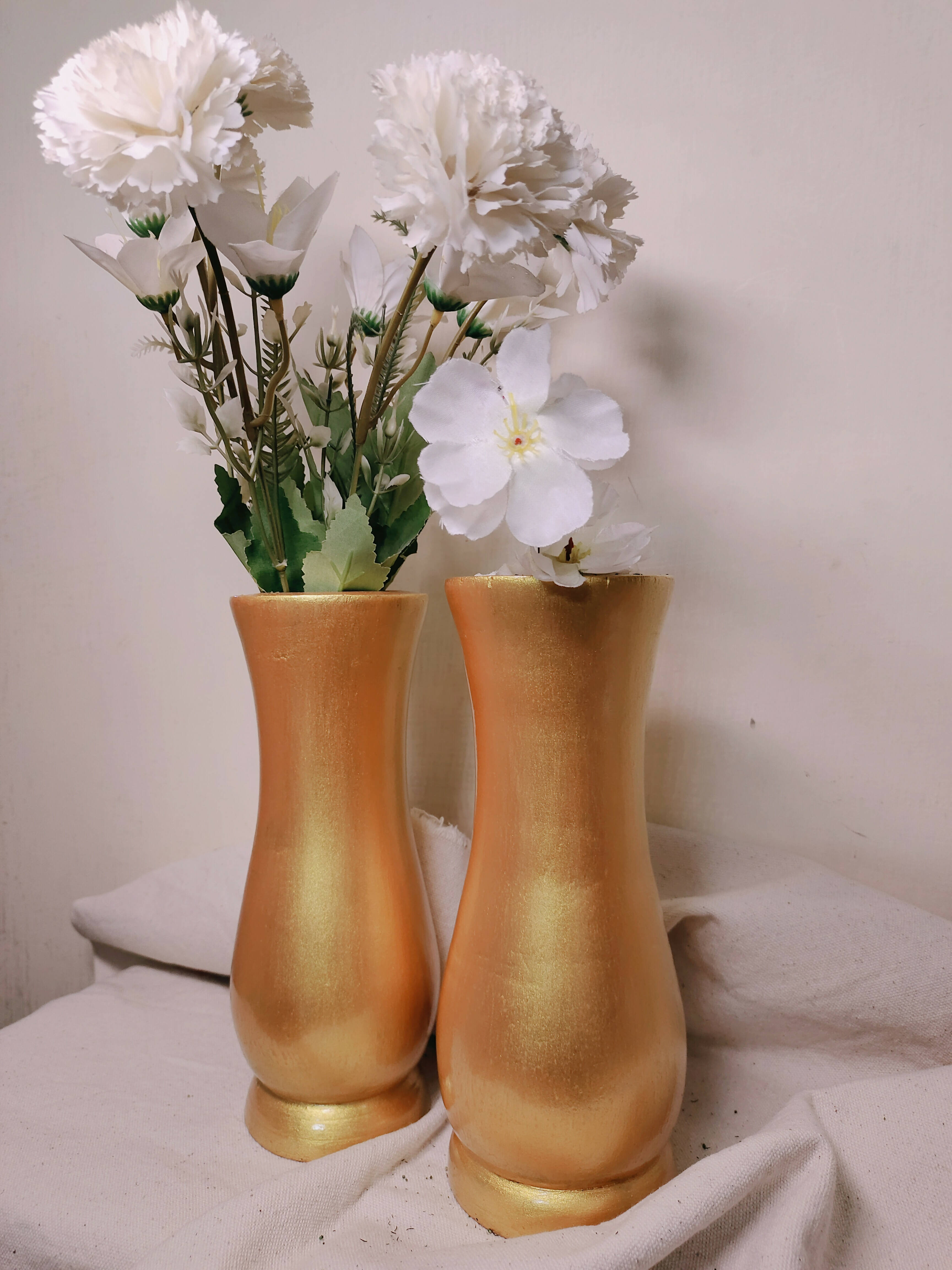 Flower Vase / Wooden/ Unbreakable/ Hand Painted/ GOLDEN/ set of 2 (8 x 3 inch) / Flower not included