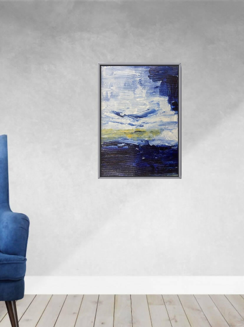 Canvas painting, abstract seascape acrylic painting on a canvas, textured art, abstract landscape painting blue golden hues