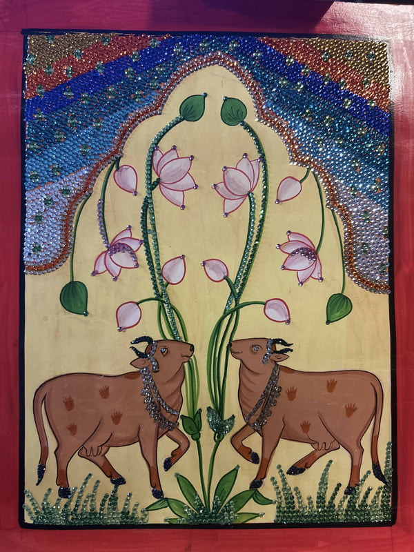 Kamdhenu The Sacred Cow Pichwai Art Painting