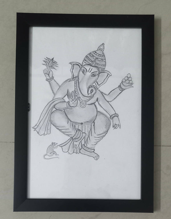 Framed pencil sketch of lord Ganapati