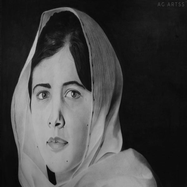 Charcoal drawing of Malala Yousafzai