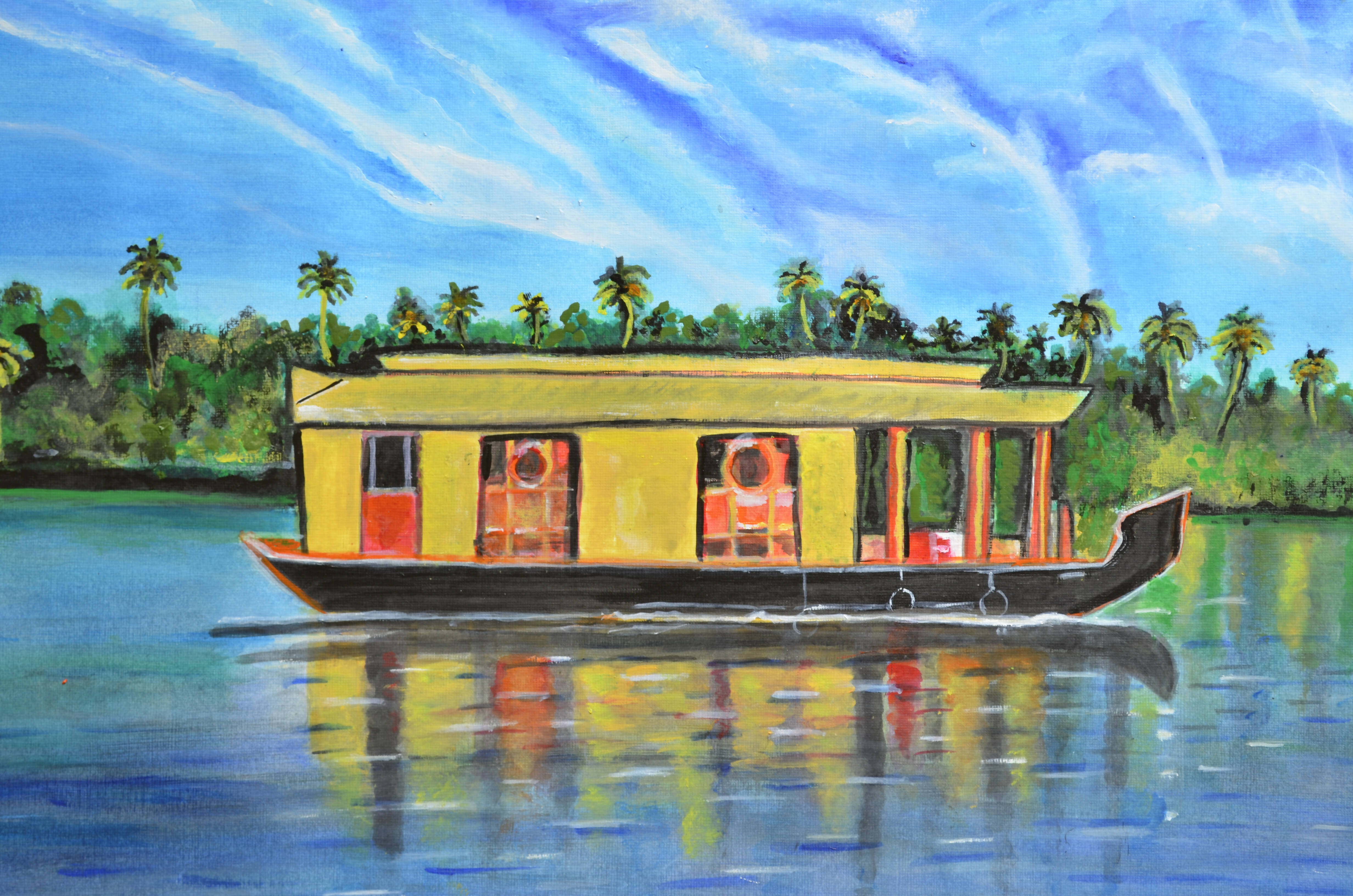 Watercolor Landscape. Boat Near at River Stock Photo - Image of drawn,  bright: 156952860
