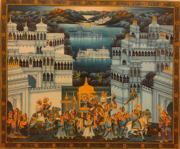 Royal Procession Art Detailed Handmade Indian Royal Ethnic Folk Fabric Painting