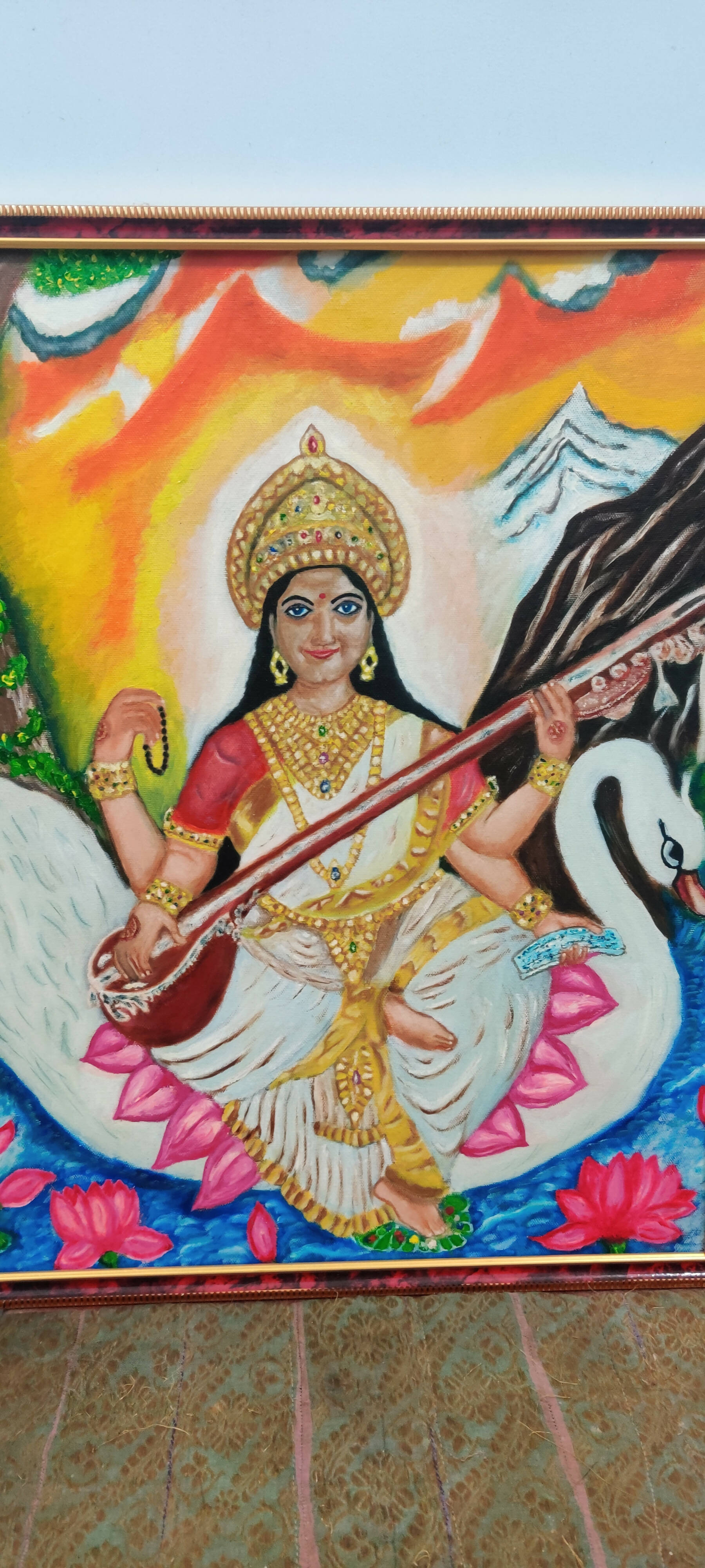 Goddess Sharda  Watercolour  By Chetan Gautam  Exotic India Art