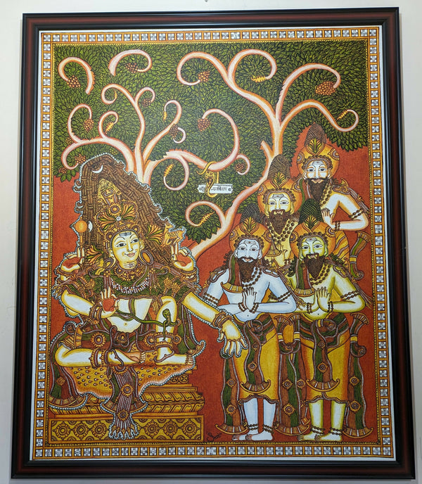 Lord Dakshinamurthy with four Sanakadi Rishis - Kerala Mural Painting